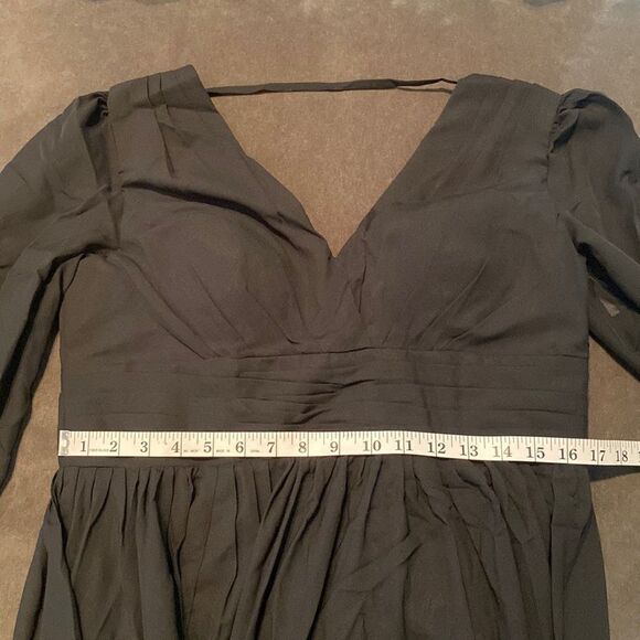 Women’s Black Full Length Chiffon V-Neck Corset Back Dress Leg Split Size 12 - Picture 9 of 14